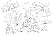 Promotional art featuring Sonic with Flicky, Pocky, and Pecky.