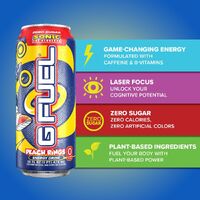 A can of Peach Rings featuring information about the drink