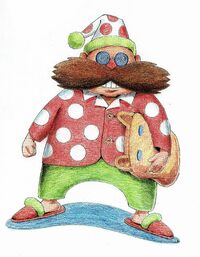 Illustration of a mustachioed man in pajamas that evolved into Doctor Eggman.