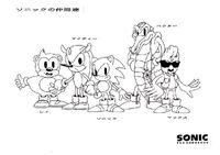 Mighty and Vector with designs identical to their character artwork, illustrated by Naoto Ohshima