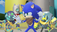 Sonic surrounded by robots