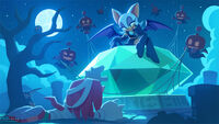 Rouge in her two-piece Outfit, Knuckles and Dark Chao at the Altar of Emerald for Halloween 2020.