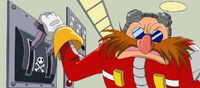 Eggman after shocking the crocodiles, mentioning that they could've eaten his brain.