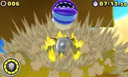 Sonic defeating a sandworm with the Gray Quake in the Nintendo 3DS version.
