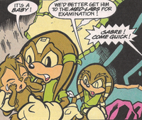 Sojourner rescuing the infant Elias from the crash site of Queen Alicia's destroyed ship, from .