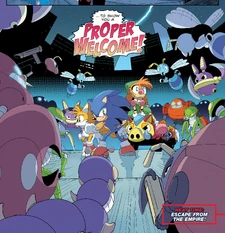 The  surround Sonic, Tails, and Belle.