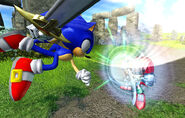 Sir Gawain using Guard to block Sonic's attack.