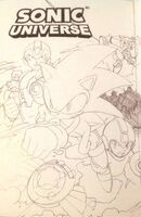 Sketch of the initial regular cover, from Sonic the Hedgehog/Mega Man: Worlds Unite Volume 2: Broken Bonds.