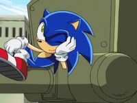 Sonic sitting on turret