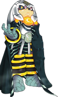 Artwork of Finitevus by Patrick Spaziante, with a notably different cape pattern than that seen in the comic's stories.