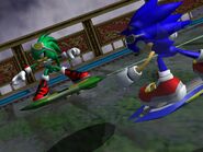 Sonic y Jet persiguiendo a Eggman