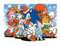 Amy, Sonic, a Chao, Knuckles, and Tails