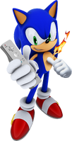 Sonic holding a Wii Remote, from Sonic and the Secret Rings.