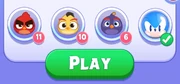 Sonic, along with Red, Chuck, and Bomb in Angry Birds Dream Blast.