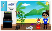 A user Escape featuring an avatar in a Sonic T-shirt and a framed Sega logo with Sonic in front.