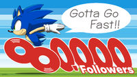 Japanese Sonic Twitter reaching 80,000 followers. Artwork by Yuji Uekawa.