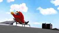 Eggman relaxing on the plateau of his lair