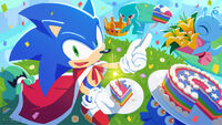Sonic's 30th birthday (2021) - Sonic the Hedgehog, Yacker, Jade Wisp, & Cyan Wisp on Planet Wisp "Happy birthday, Sonic!"*