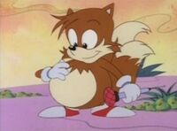 Tails gets fat at the end of the episode after eating too much junk food.