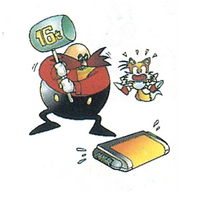 Dr. Eggman attempting to break Mega Drive cartridge.