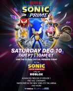 Twitter promotion for the Sonic Prime Premiere event.