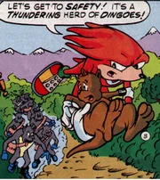 Knuckles gets out of the way of the Dingoes.