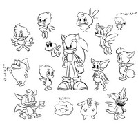 Various designs of Chip surrounding Sonic