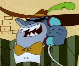 Smiley the shark on the phone