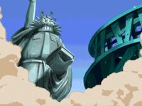 A shot of Eggman's Quizon robots putting up an Eggman statue resembling the Statue of Liberty is cut from the English dub.