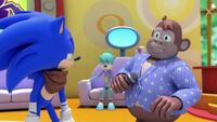SB S1E41 Sonic annoyed with Comedy Chimp