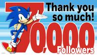 Japanese Sonic Twitter reaching 70,000 followers. Artwork by Yuji Uekawa.