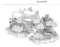 Early map concept by Hirokazu Yasuhara, showing the Eggman-ruled future burning. The word "genocide" was presumably censored here, too.