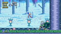 The Heavy Shinobi slashing Sonic into an ice cube in Press Garden Zone.