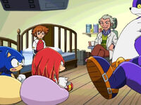 A scene showing the group becoming shocked at Knuckles' story has been cut. This scene comes before the entire flashback.