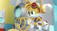 Tails flying with weapon
