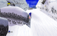 Sonic jumping from a Jump Panel to another in Sonic Adventure DX: Director's Cut.