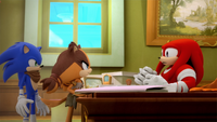 S1E32 Sonic Sticks Knuckles desk