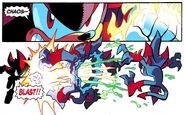 Shadow using a fist-focused Chaos Blast on Eclipse in the Archie Comics.