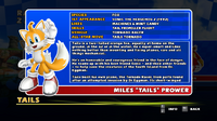 Tails' profile in Sonic & Sega All-Stars Racing