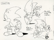 Sonic in several different action poses and Sonic standing beside an Anton.