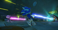 Sonic using the Enerbeam alongside Amy.