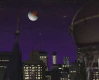 The half moon's destruction as seen from Central City, from Sonic Adventure 2.