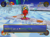 Knuckles receiving a Battle Ruby.