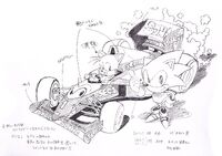 Original sketch which was likely a candidate for the race car puzzle, by Naoto Ohshima