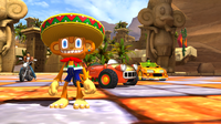 Amigo and the Sun Buggy after winning a race in Sonic & Sega All-Stars Racing.