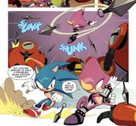 Espio and Sonic fighting  in , from .