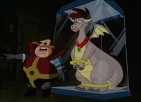 The Mother Dragon being interrogated by Dr. Robotnik.