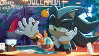 July 2025 - Mephiles the Dark sat in a cafe in Soleanna Castle Town. "Foolish world."