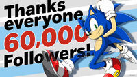 Japanese Sonic Twitter reaching 60,000 followers. Artwork by Yuji Uekawa.