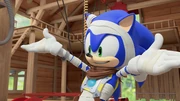 Sonic wearing the chest plate device.